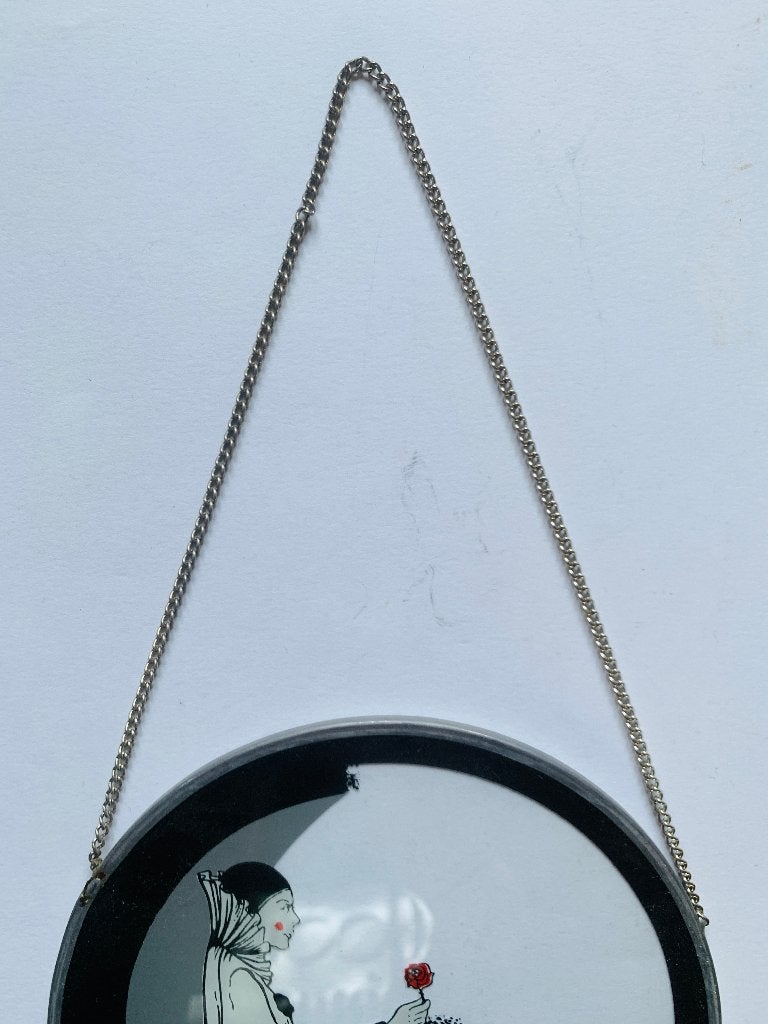 Vintage Raamhanger Pierrot op Maan 15cm - Glas in Lood Stijl, Gebruikt, 15 cm, Wandhanger, Vintage
