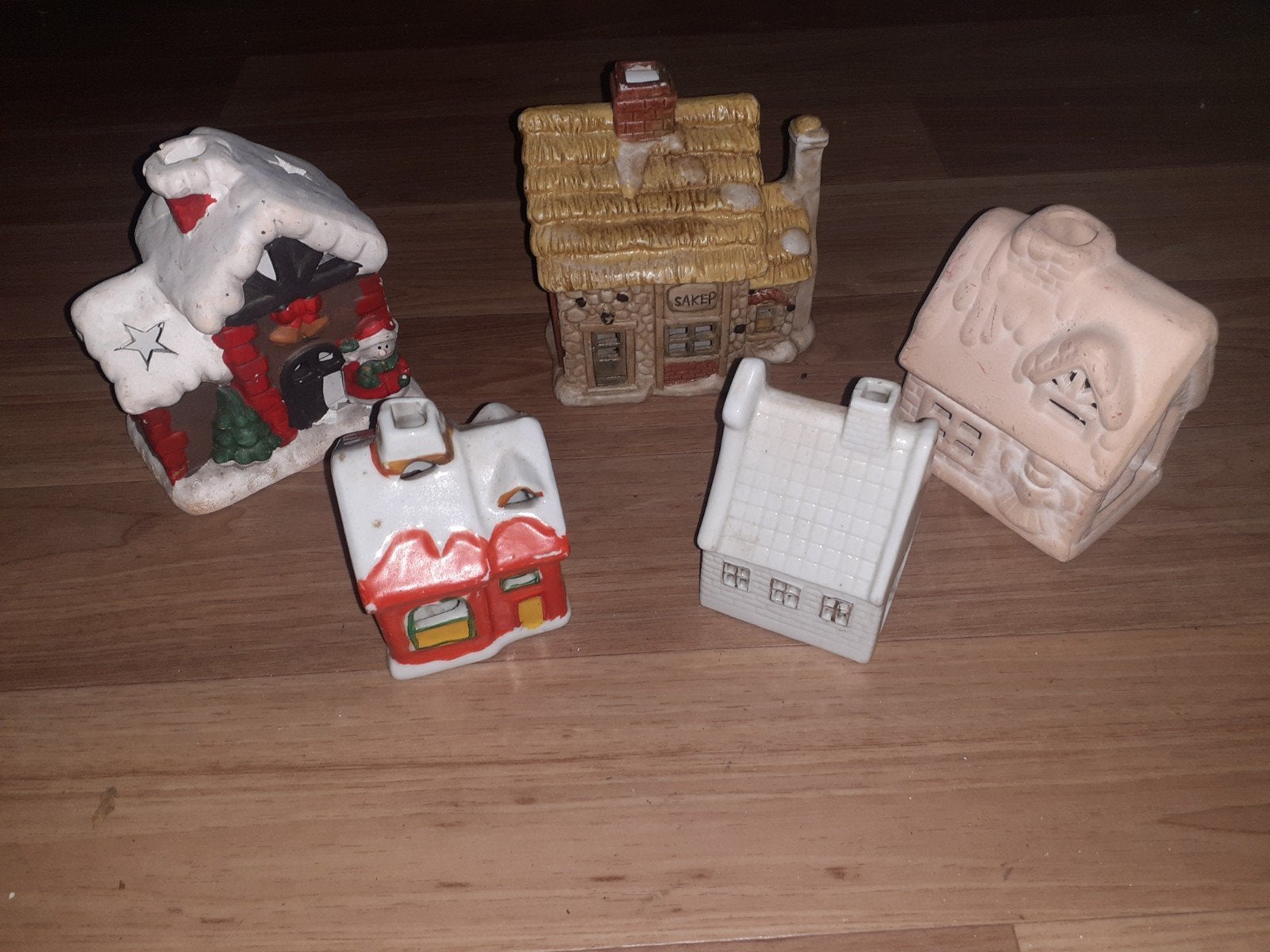 Set van 5 Kerst Waxinelichthouders - Diverse Huisjes, Ophalen of Verzenden, Gebruikt, Wit, Waxinelichthouder