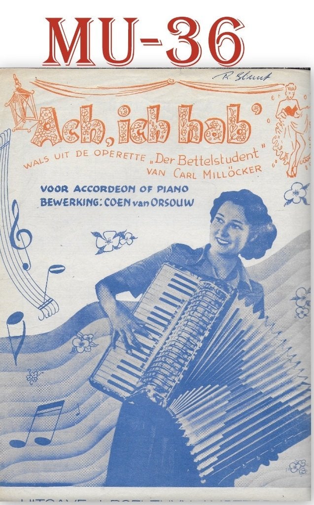 MU-36 Bladmuziek Ach ich Hab wals Accordeon / piano, Gebruikt, Ophalen of Verzenden, Artiest of Componist, Piano