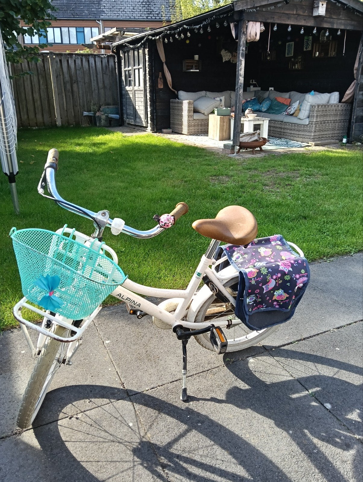 Alpina kinderfiets 18 inch met mandje en fietstassen, Ophalen, Terugtraprem, Gebruikt, Alpina