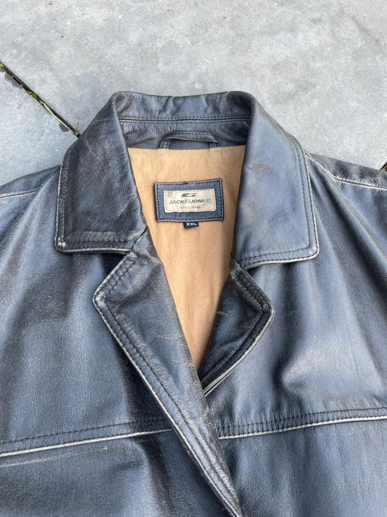 Vintage Jack & Jones lederen jas, Ophalen, Overige maten, Bruin