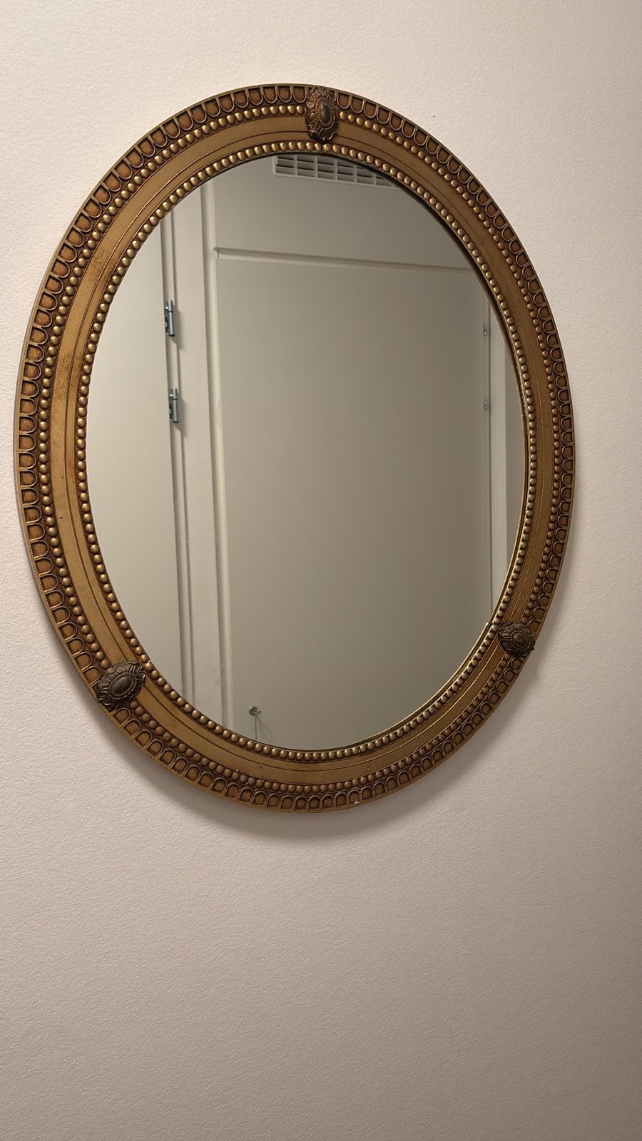 Barok ovale spiegel met gouden lijst, Ophalen, Zo goed als nieuw, Ovaal, 50 tot 75 cm