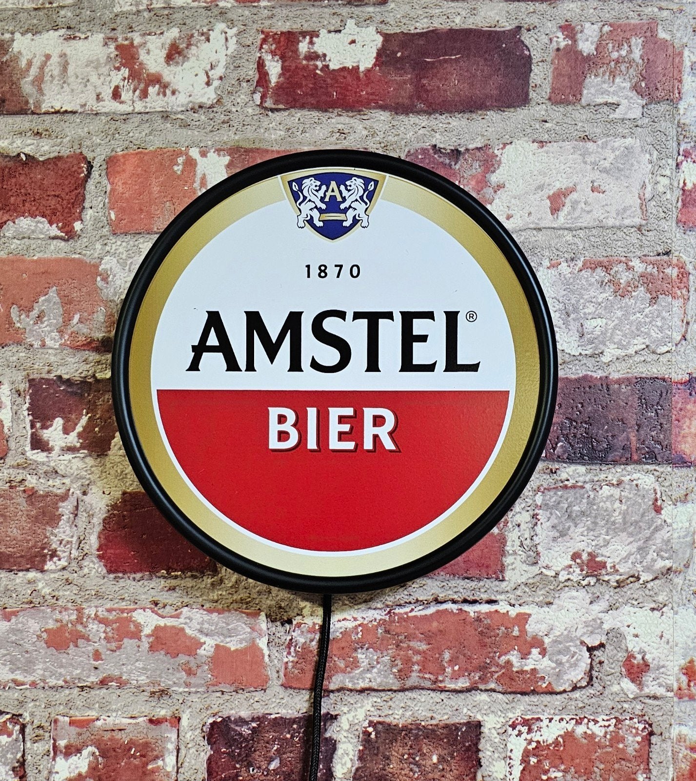 Amstel reclamebord met LED-verlichting - 20 cm doorsnede, Ophalen of Verzenden, Reclamebord
