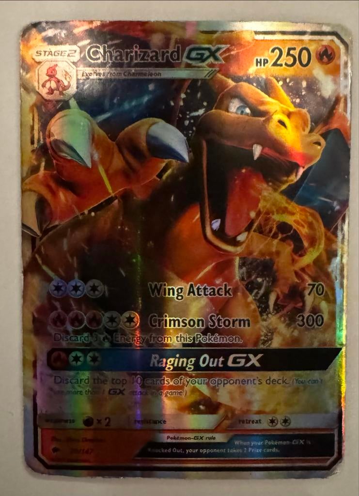 Charizard GX 20/147 Burning Shadows Pokémon Kaart, Ophalen of Verzenden, Gebruikt, Losse kaart, Foil