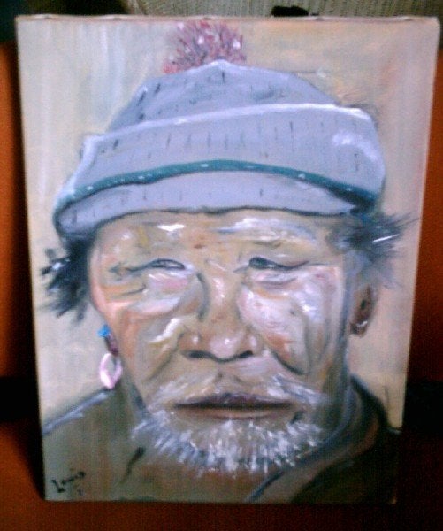 Olieverf , Mongool man ., Origineel werk, Doek, Portret of Personen, Impressionistisch