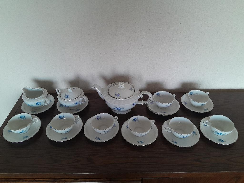 Vintage Tsjechisch porselein theeservies versierd met bloeme, Antiek en Kunst, Ophalen