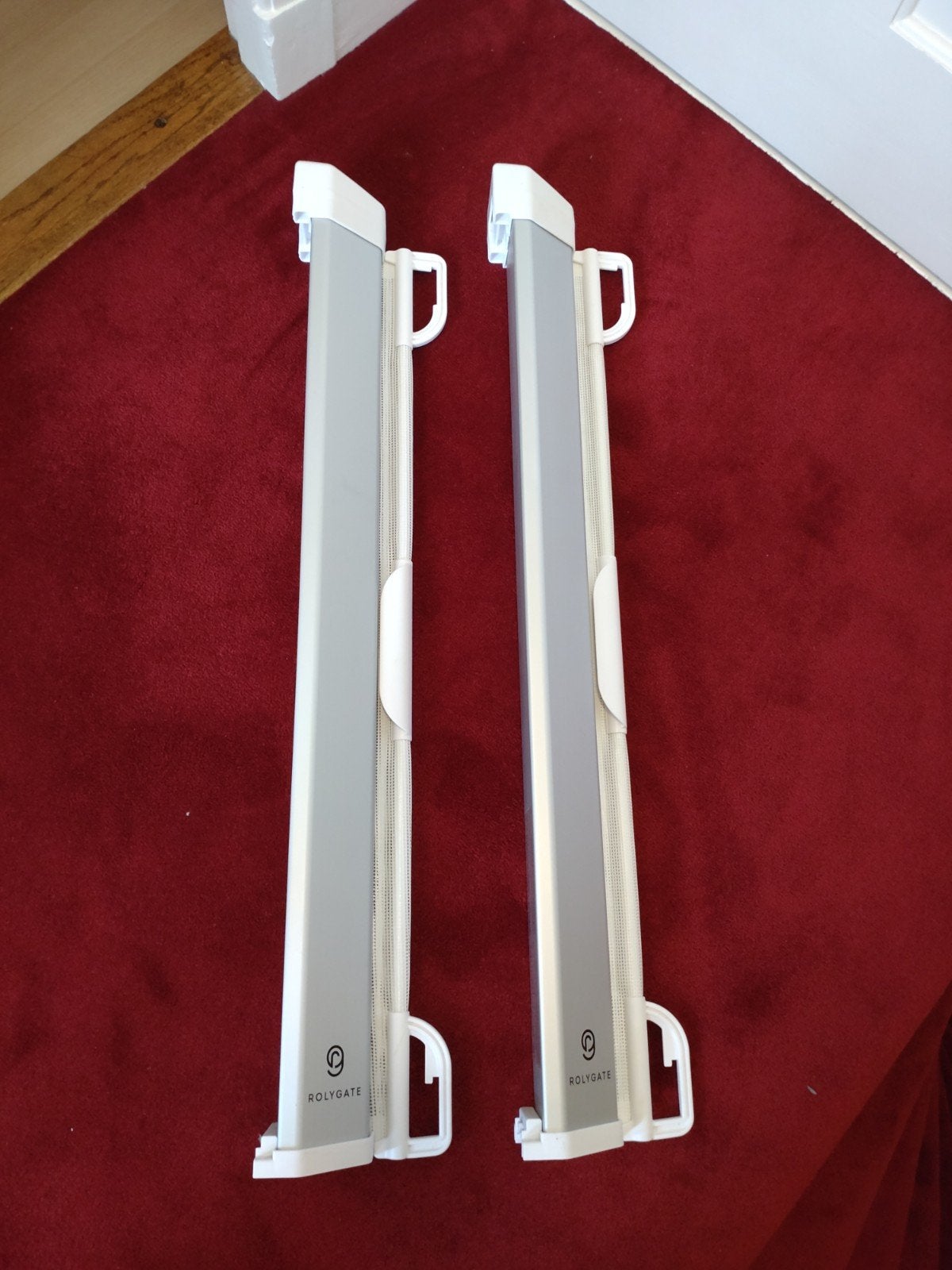 2x oprolbaar traphekje Rolygate wit + aluminium 84 cm hoog, Overige materialen, Oprolhekje, Ophalen of Verzenden, Zo goed als nieuw
