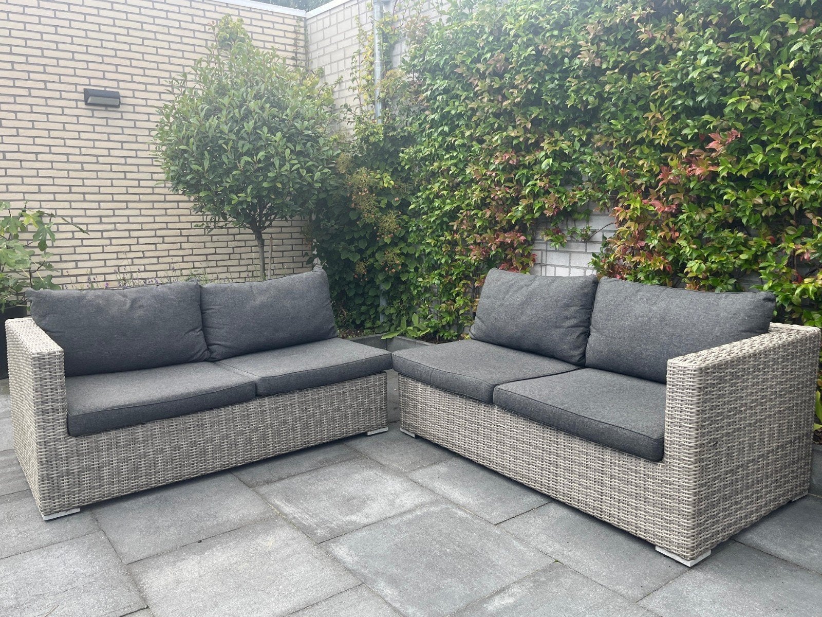 Wicker loungeset met kussens - Goede staat, Tuin en Terras, Ophalen, 4 zitplaatsen, Gebruikt, Loungeset