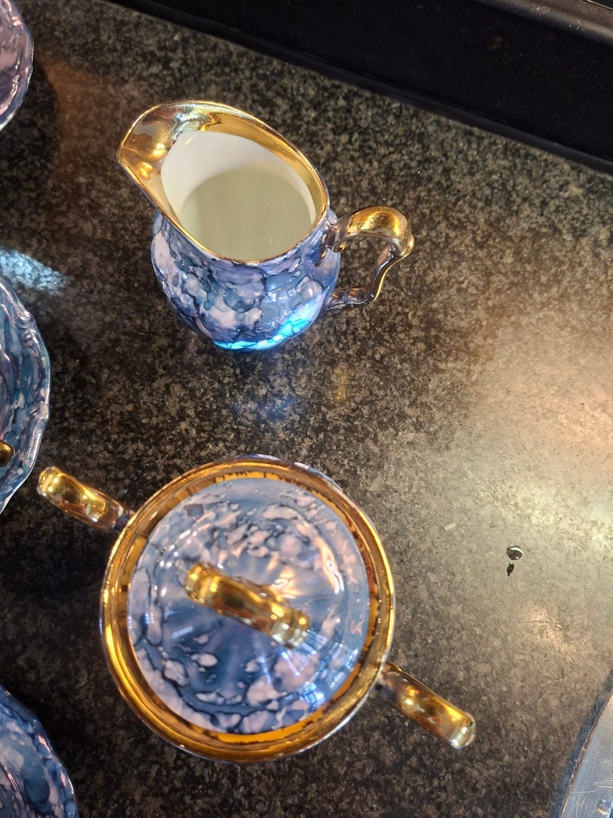 Vintage Pools koffieservies Chodzież/Wałbrzych – blauw goud, Ophalen of Verzenden