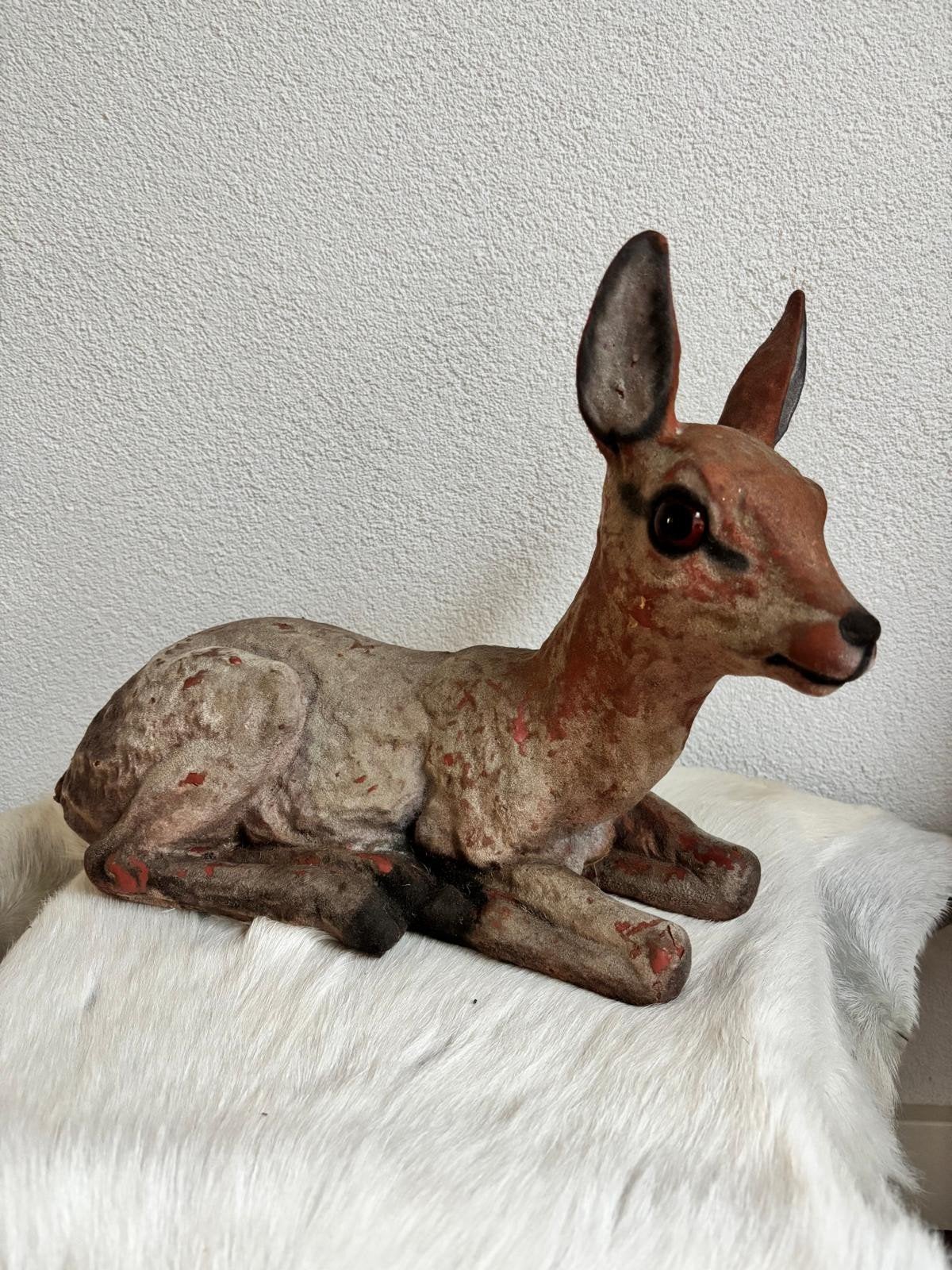 bambi, hert, liggend, brocante, vintage, flocks, 28 cm hoog, Ophalen of Verzenden