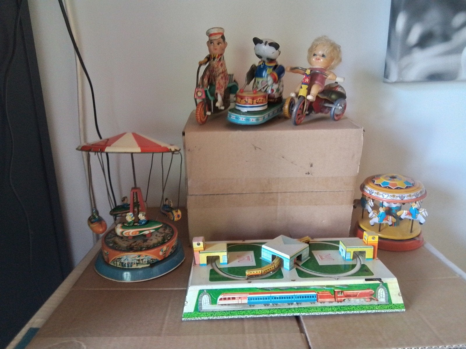 Vintage blikken speelgoed collectie - Carrousel, Trein en..., Ophalen of Verzenden, Gebruikt