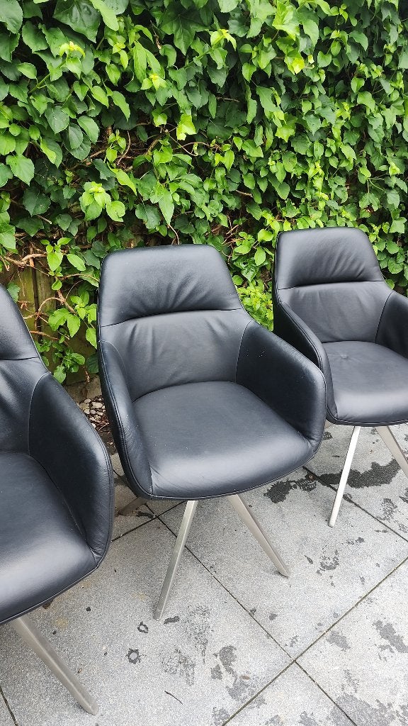 Zwarte leren eettafel stoelen, Ophalen, Gebruikt, Drie, Zwart