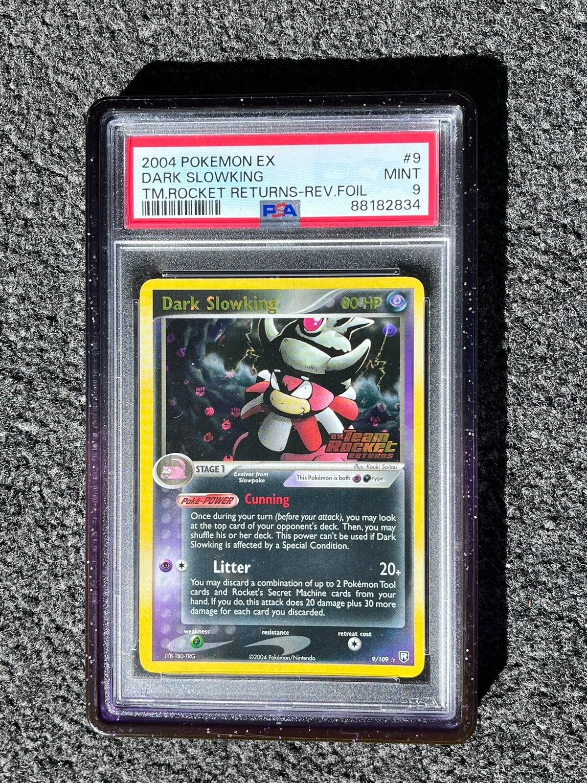 Pokémon PSA 9 Dark Slowking Rev. holo #9 Team Rocket Returns, Ophalen of Verzenden, Zo goed als nieuw, Losse kaart, Foil