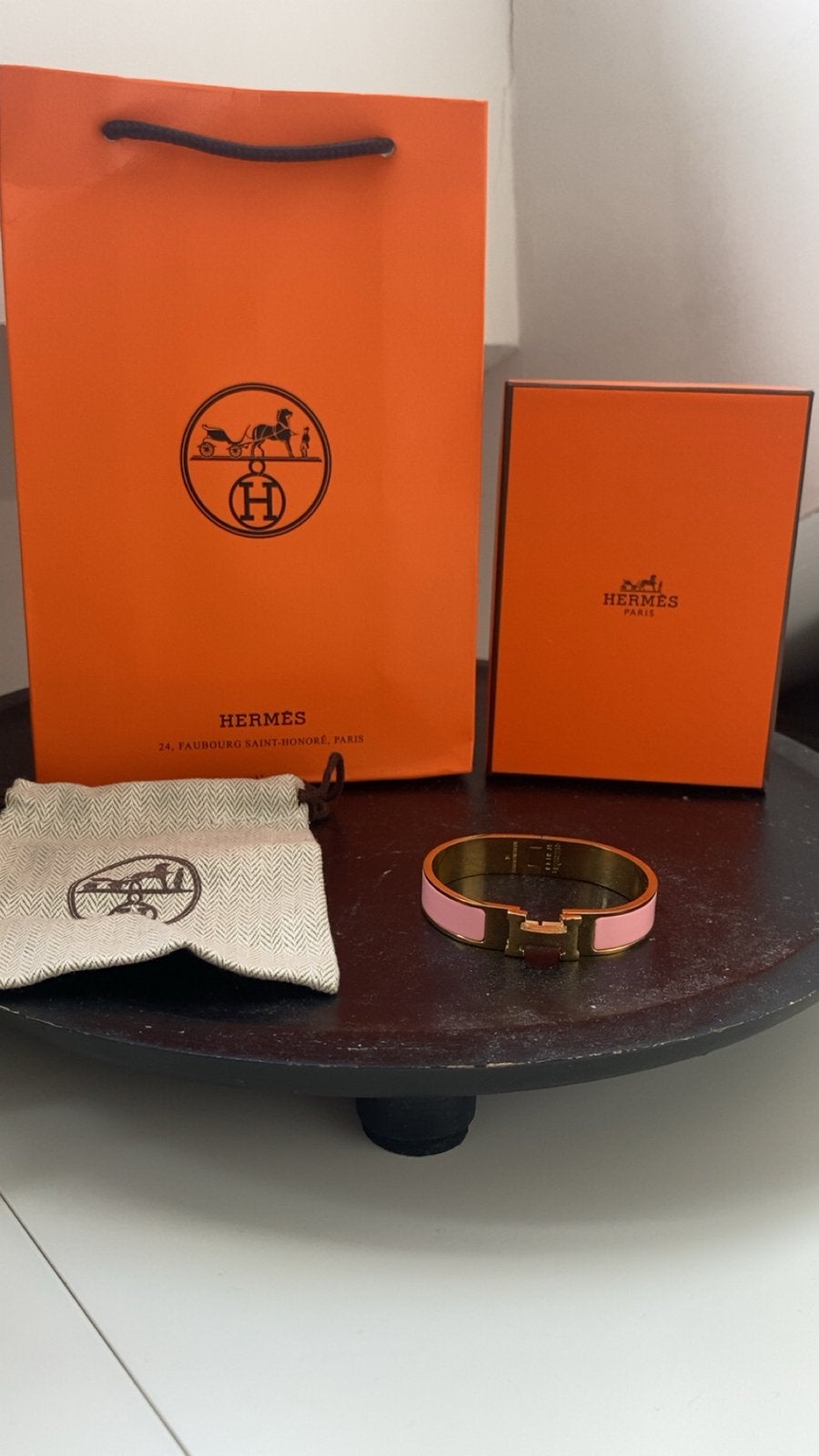 ORGINEEL| Hermès Clic H Armband Roze met Goudkleurige, Sieraden, Tassen en Uiterlijk, Ophalen of Verzenden, Zo goed als nieuw