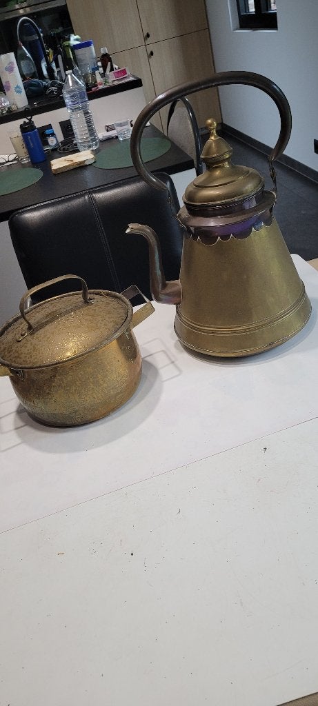 oude koperen waterketel en koperen dekselpot (13iv298/cr), Antiek en Kunst, Ophalen of Verzenden