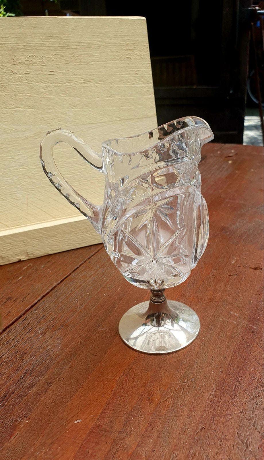Antieke kristallen kan met zilveren voet - 15cm, Ophalen of Verzenden