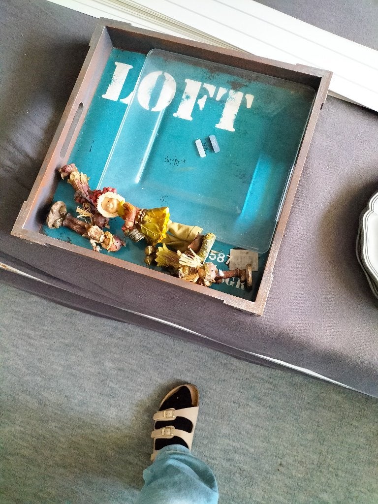 Houten Dienblad met herfsttafereel, Vierkant, Ophalen of Verzenden, Zo goed als nieuw, Dienblad