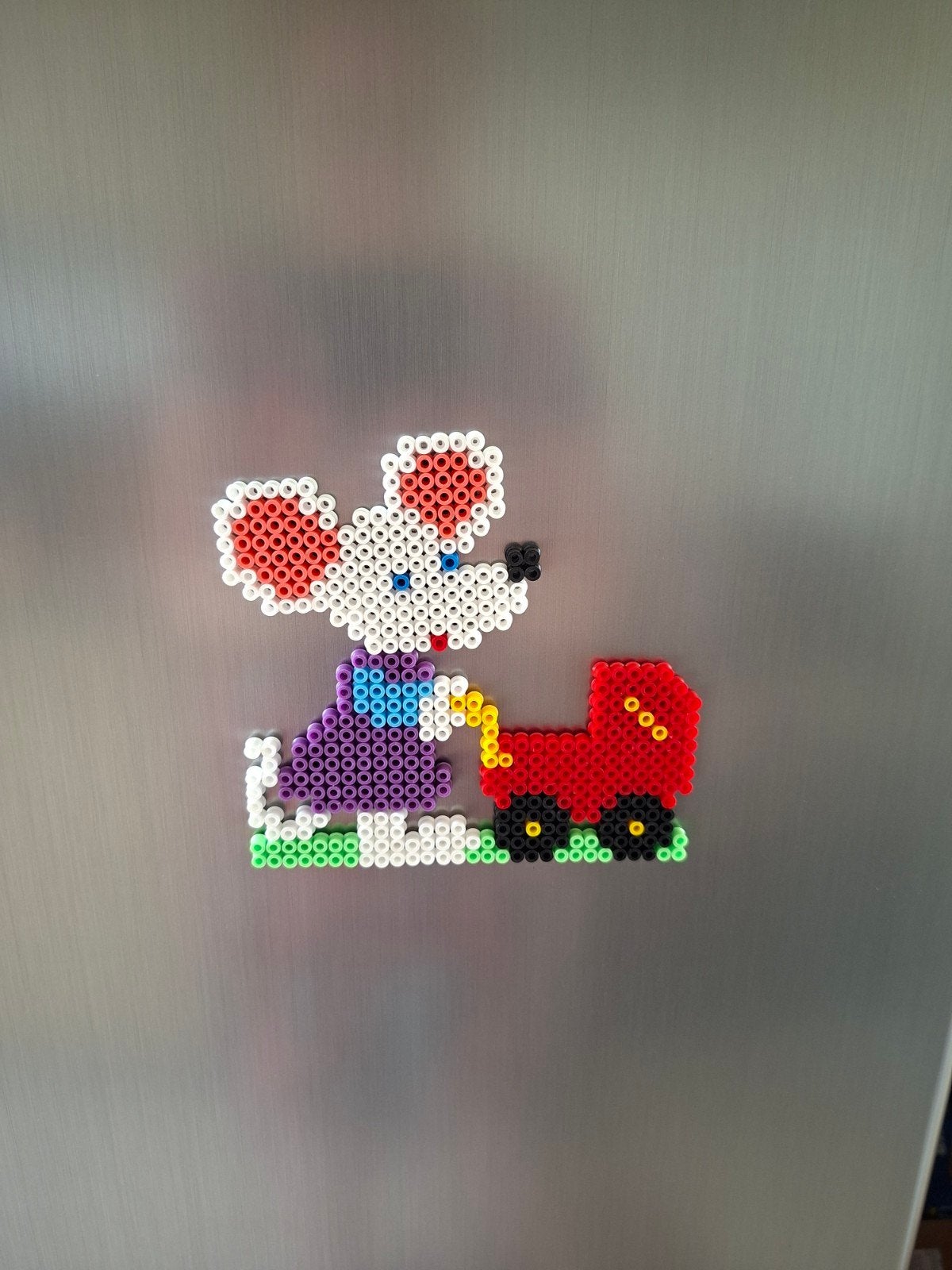 Handmade - strijkkralenmagneet - mamamuis, Handgemaakt, Dieren, Nieuw, Meerkleurig