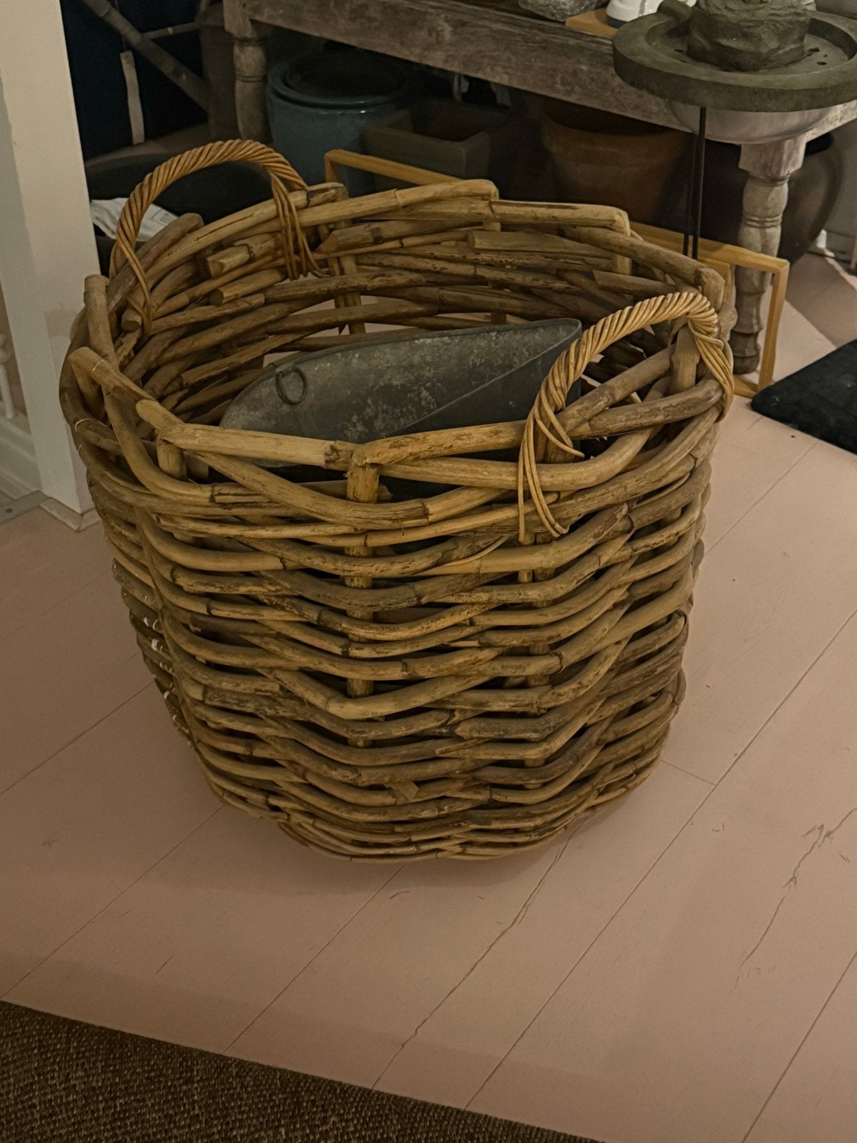 Grof Gevlochten Rieten Houtmand - 63 x 63 cm, Ophalen, Gebruikt, Landelijk, Natuurlijk materiaal