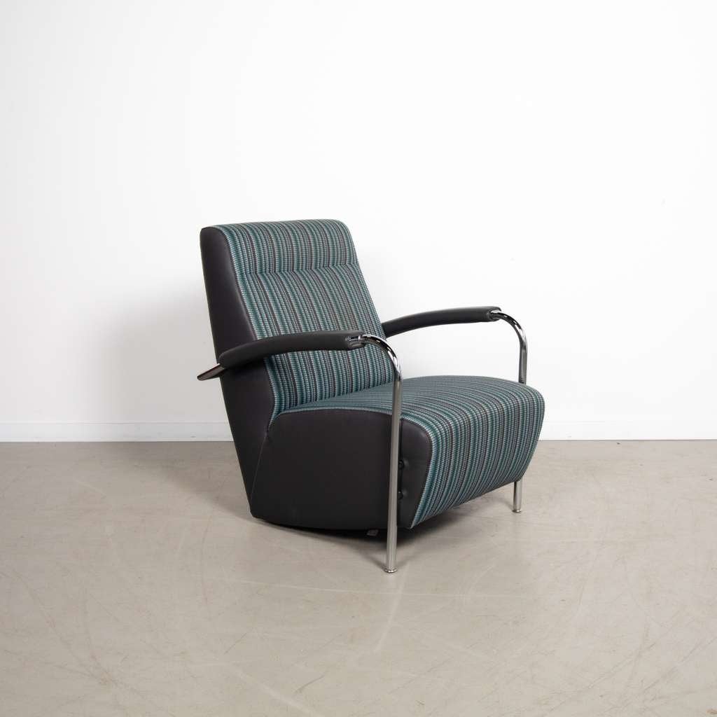 1x Leolux Scylla Hoog Turquoise/Grijs Stof + Grijs Leer, Niet ingevuld, Niet ingevuld, 75 tot 100 cm, Ophalen of Verzenden