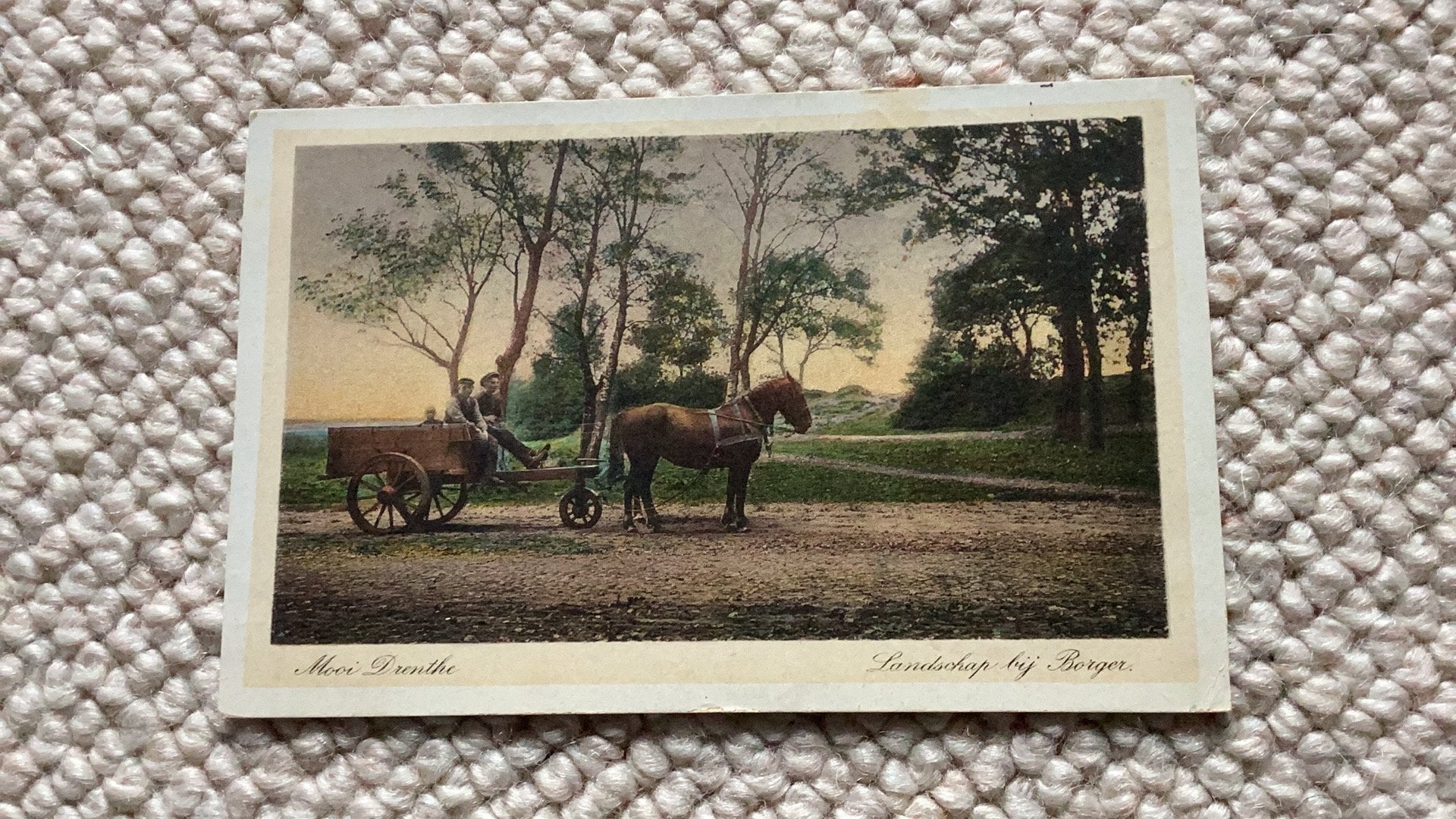 Ansichtkaart Paard en wagen in landschap Borger 1934. 986, Verzamelen, Ophalen of Verzenden, 1920 tot 1940, Gelopen, Drenthe