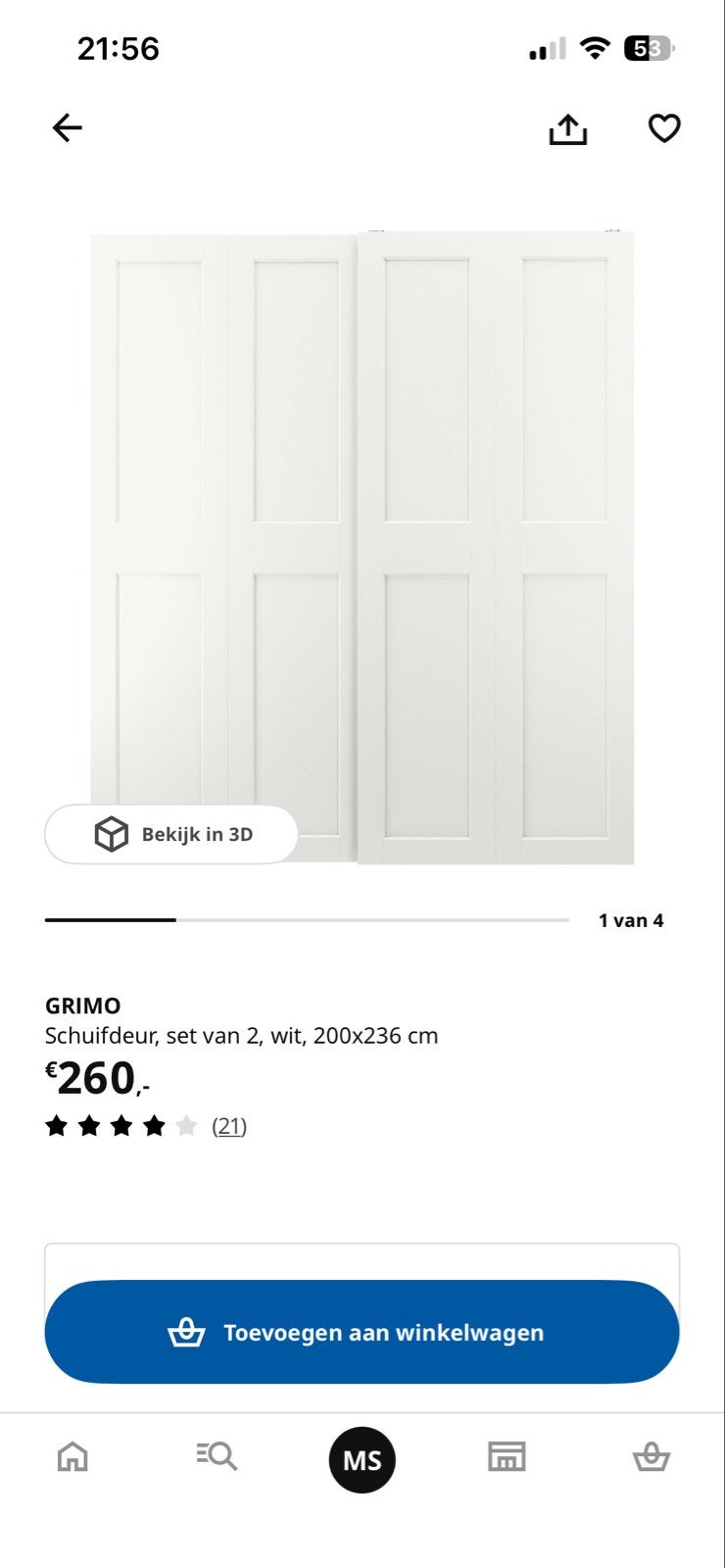 GRIMO Schuifdeur, set van 2, wit, 200x236 cm, Ophalen, Overige materialen, 200 cm of meer, Zo goed als nieuw