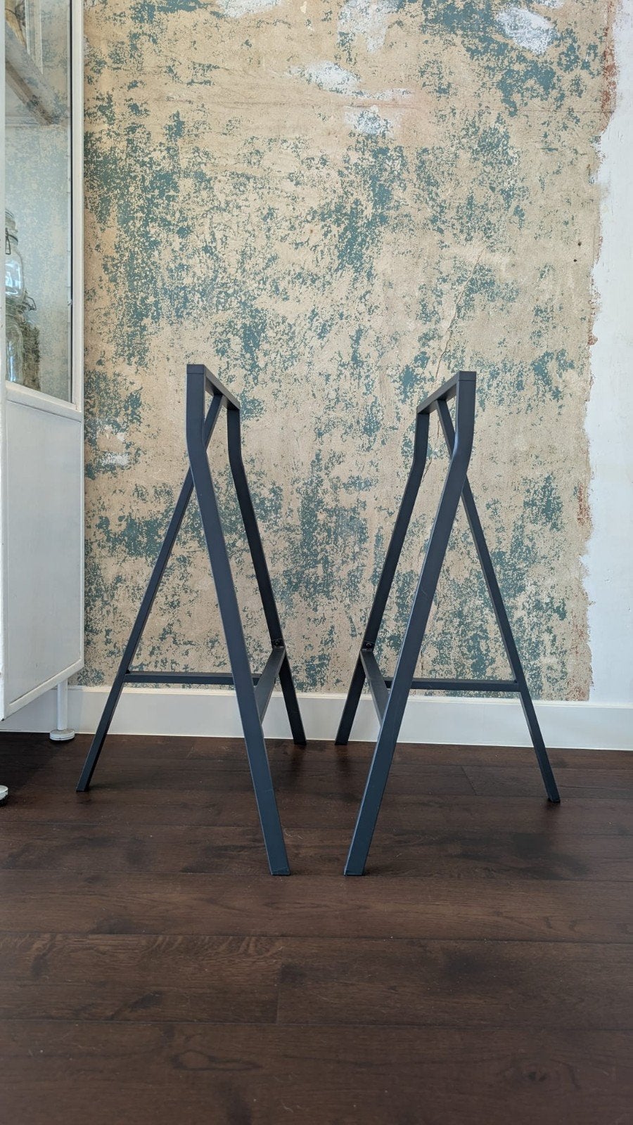 2x IKEA LERBERG schragen antraciet 70x60 cm, Tafelpoot, Gebruikt, 50 tot 100 cm, Metaal