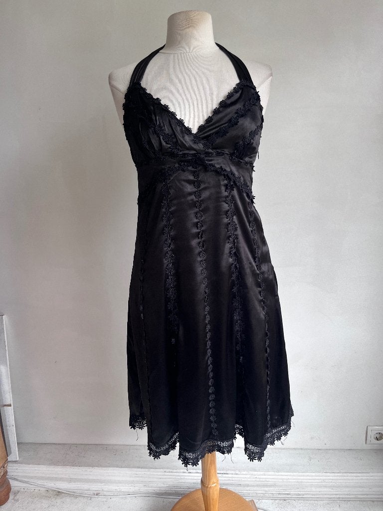 diva halter jurkje zwart maat 36 Y2K vintage, Verzenden, Zwart, Zo goed als nieuw, Knielengte
