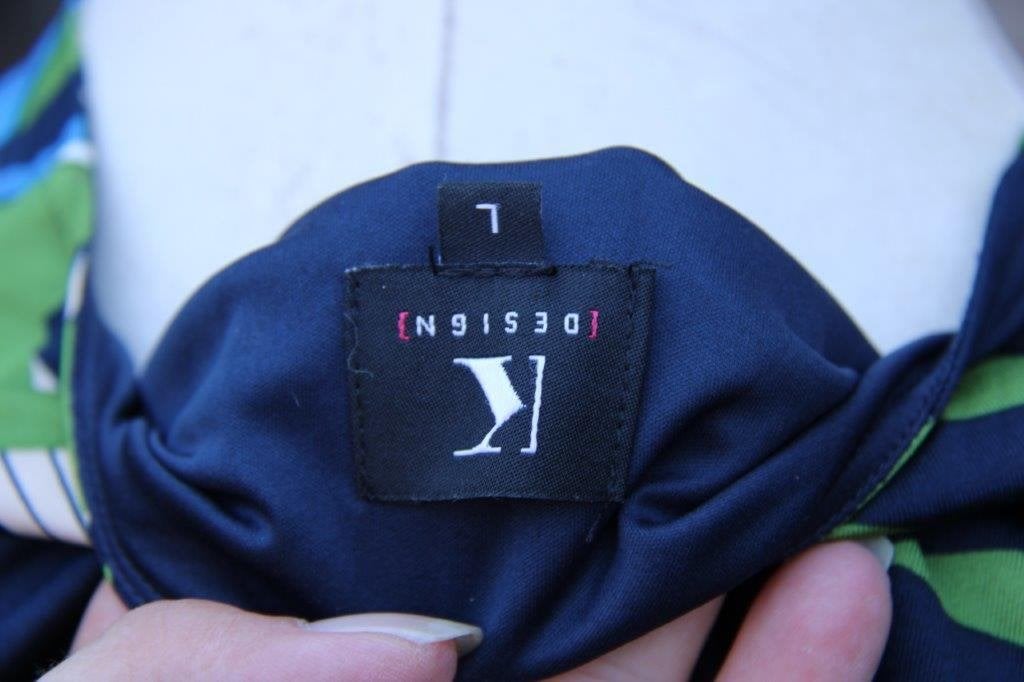 Jurk donkerblauw/ groen K-Design mt L Vaste prijs, K-design, Blauw, Maat 42/44 (L), Ophalen of Verzenden