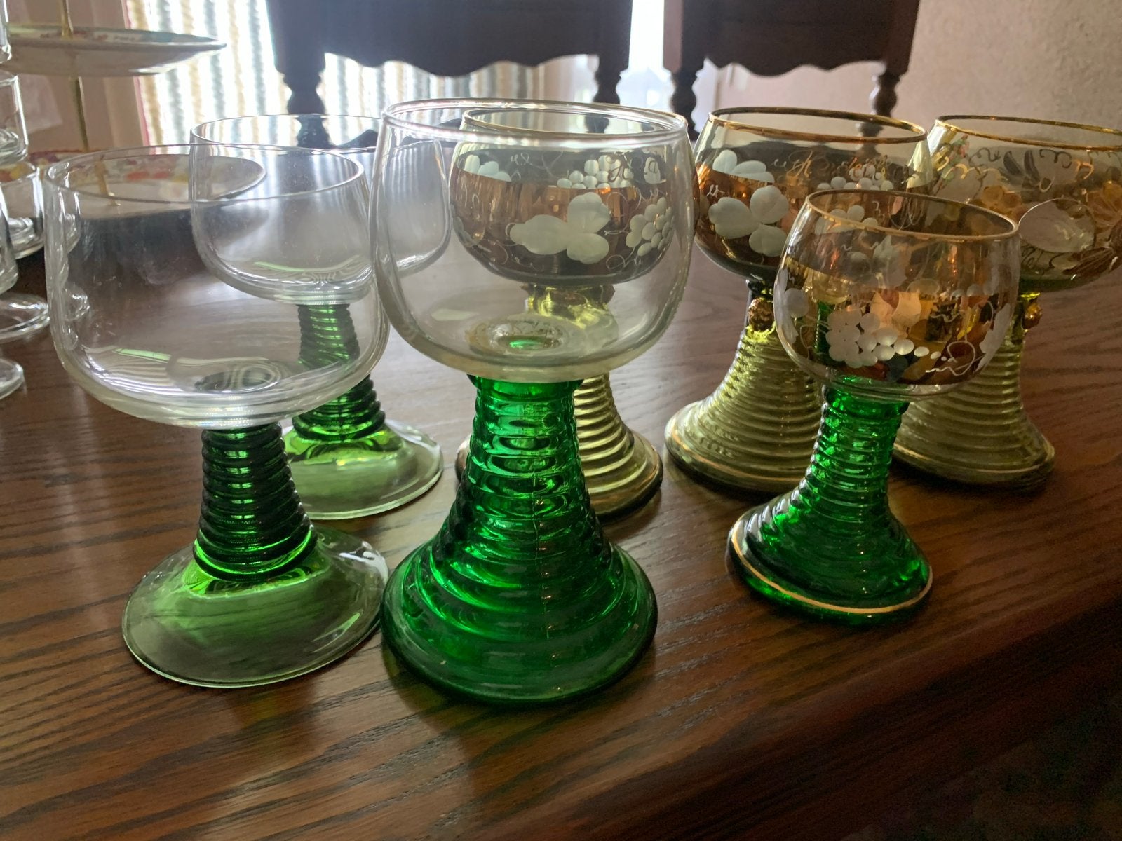 6 originele Duitse wijnglazen met gouden decoratie, Ophalen of Verzenden