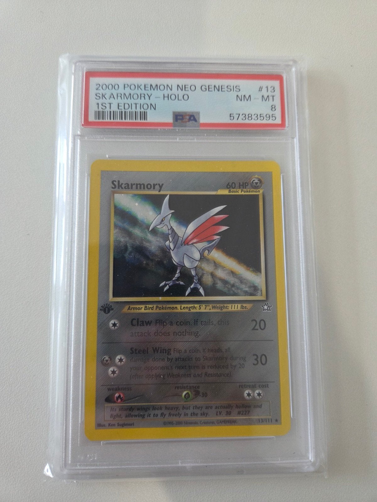 PSA 8 Skarmory Neo Genesis 1st Edition Pokémon Kaart, Ophalen of Verzenden