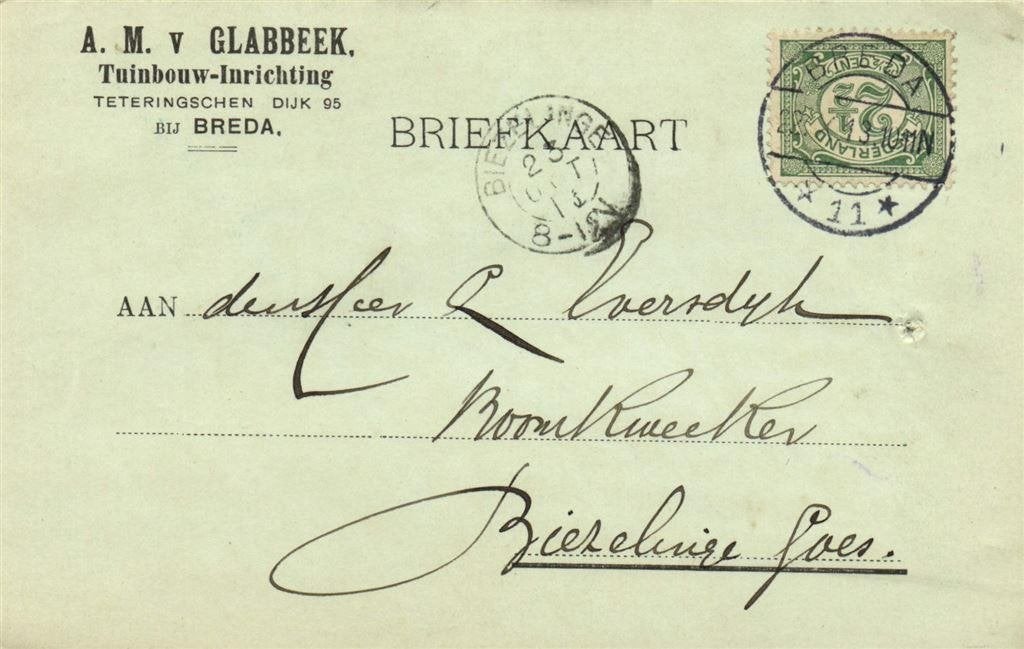 A.M. v. Glabbeek, bij Breda - 10.1913 - briefkaart, Ophalen of Verzenden, Briefkaart