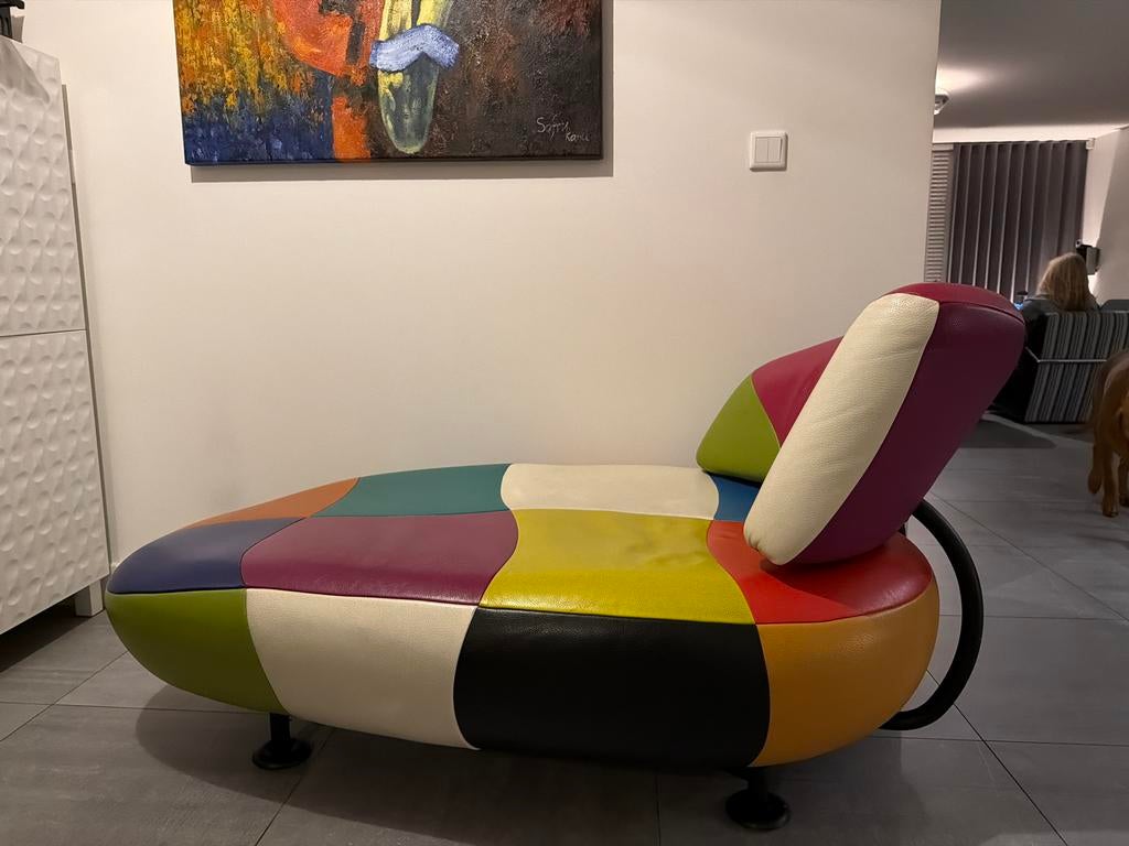 Leolux Kikko Chaise Longue - Kleurrijk Design, Ophalen, Gebruikt, Eenpersoons, Leer