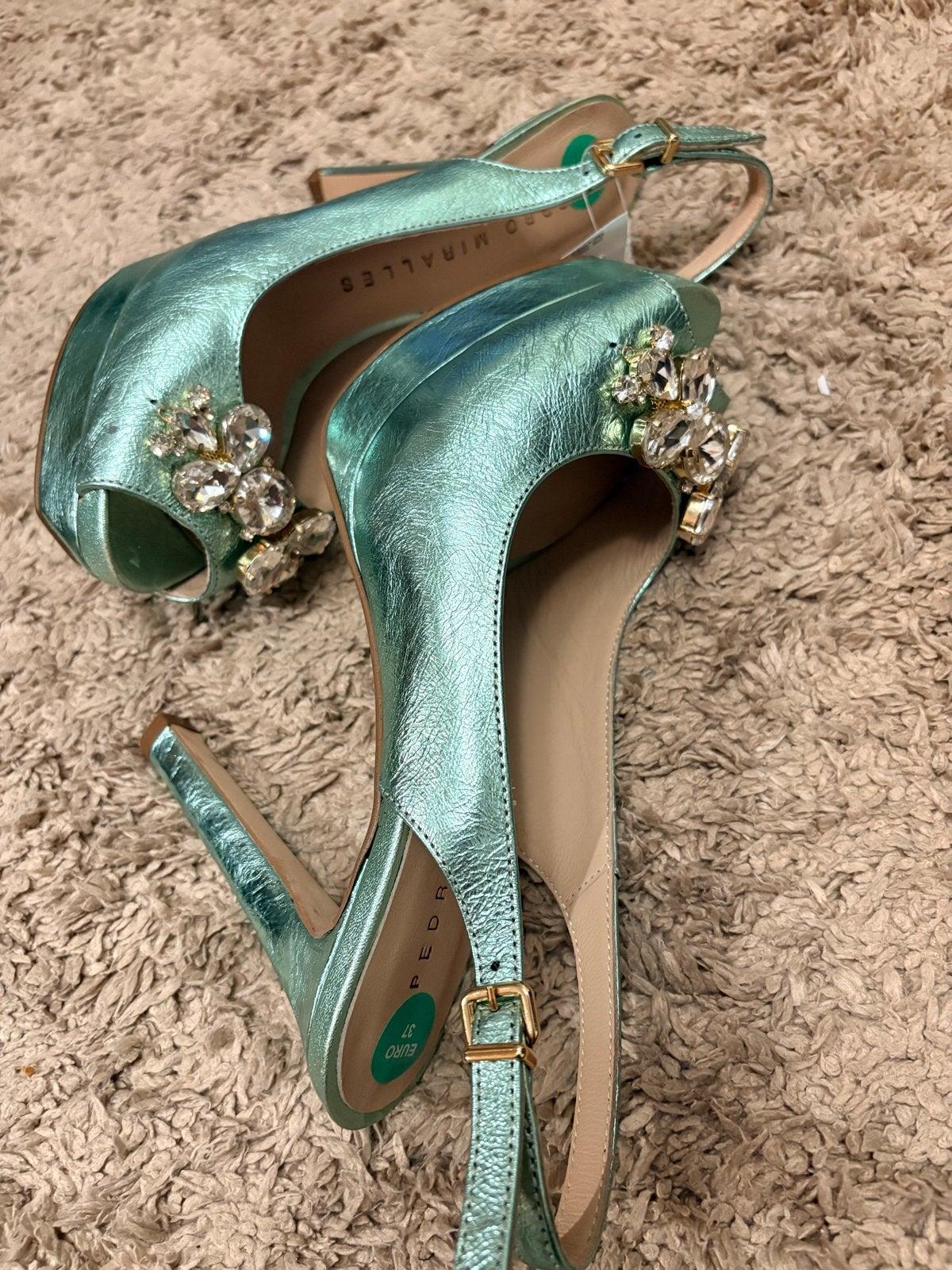 Pedro Miralles slingback pumps met sierstenen, maat 37, Ophalen of Verzenden, Nieuw, Groen, Pumps