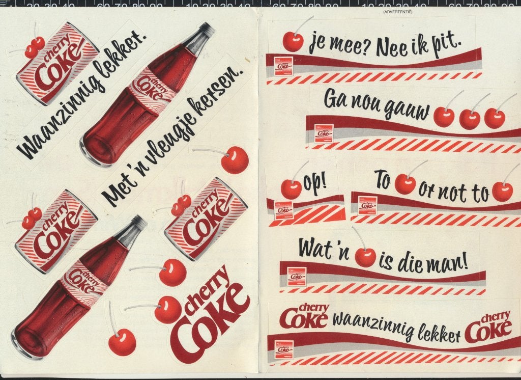 Sticker: Coca Cola - Cherry Coke - Stickervel 5, Ophalen of Verzenden, Zo goed als nieuw, Bedrijf of Vereniging