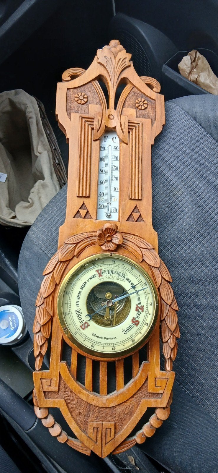 Antieke Holosterische Barometer met Thermometer, Ophalen of Verzenden, Gebruikt, Barometer