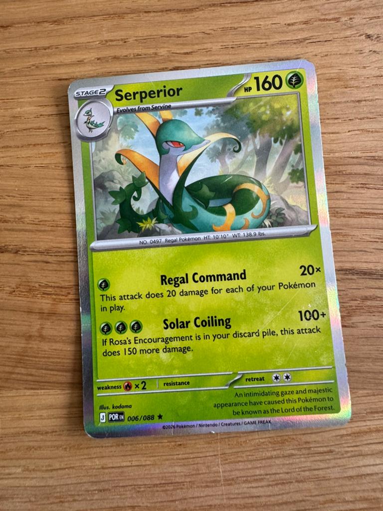 Pokémon Kaart Serperior 006/088 Holo Foil, Ophalen of Verzenden, Zo goed als nieuw, Losse kaart, Foil
