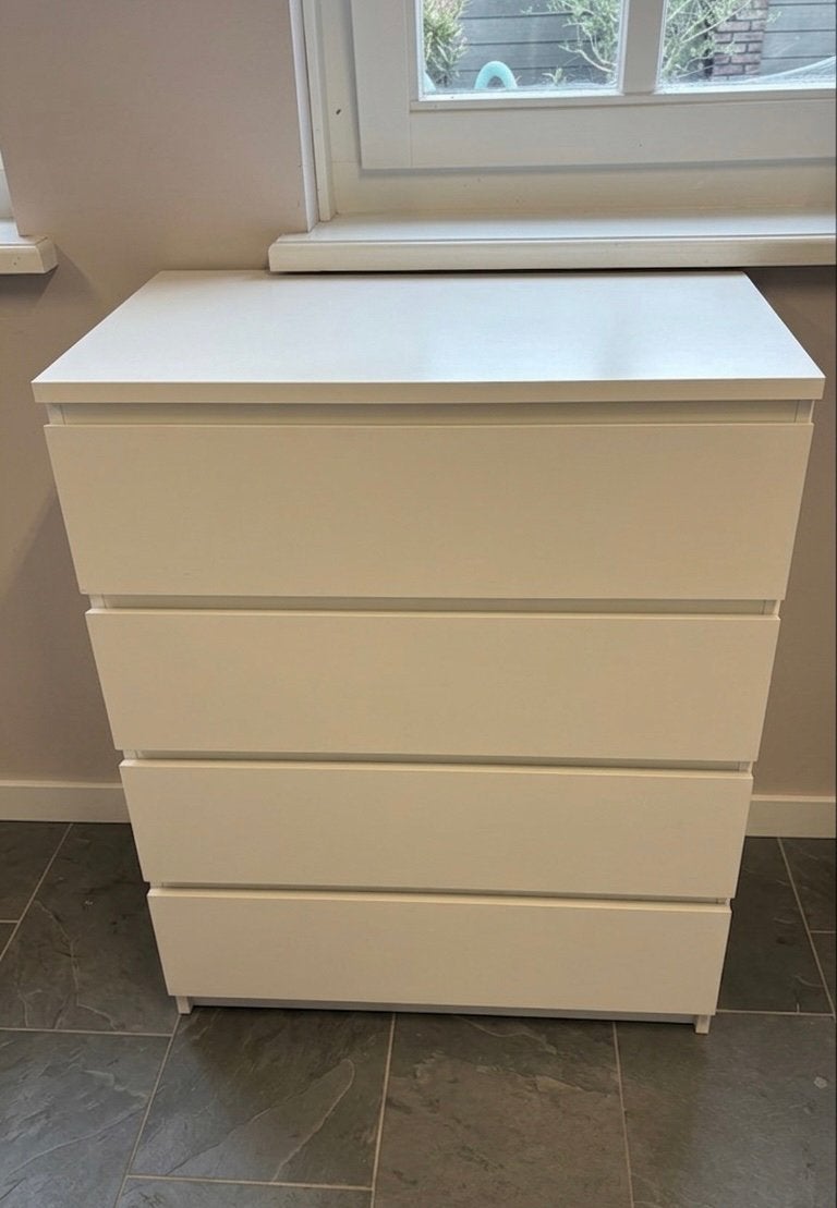 IKEA Malm ladekast met 4 laden - Wit, Ophalen, Gebruikt, 100 tot 150 cm, 50 tot 100 cm