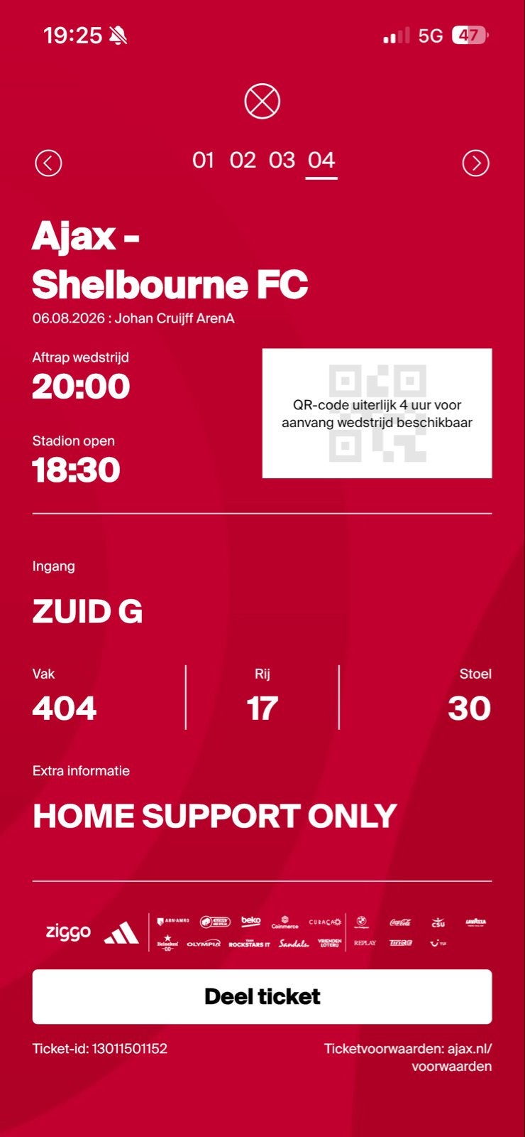 Ajax - Shelbourne kaartje te koop, Tickets en Kaartjes, Eén persoon