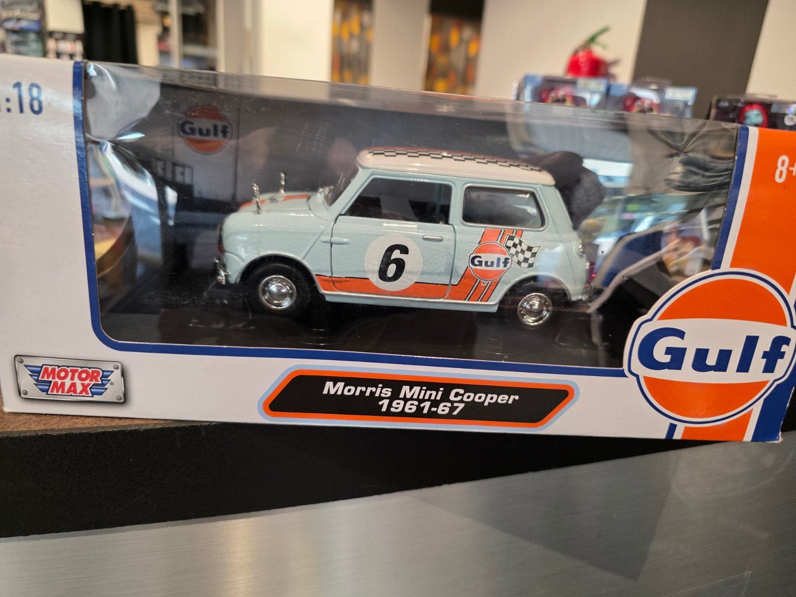 Morris Mini Cooper 1961-67 Gulf - Motor Max 1:18, Auto, Onbekend, Nieuw, Ophalen of Verzenden
