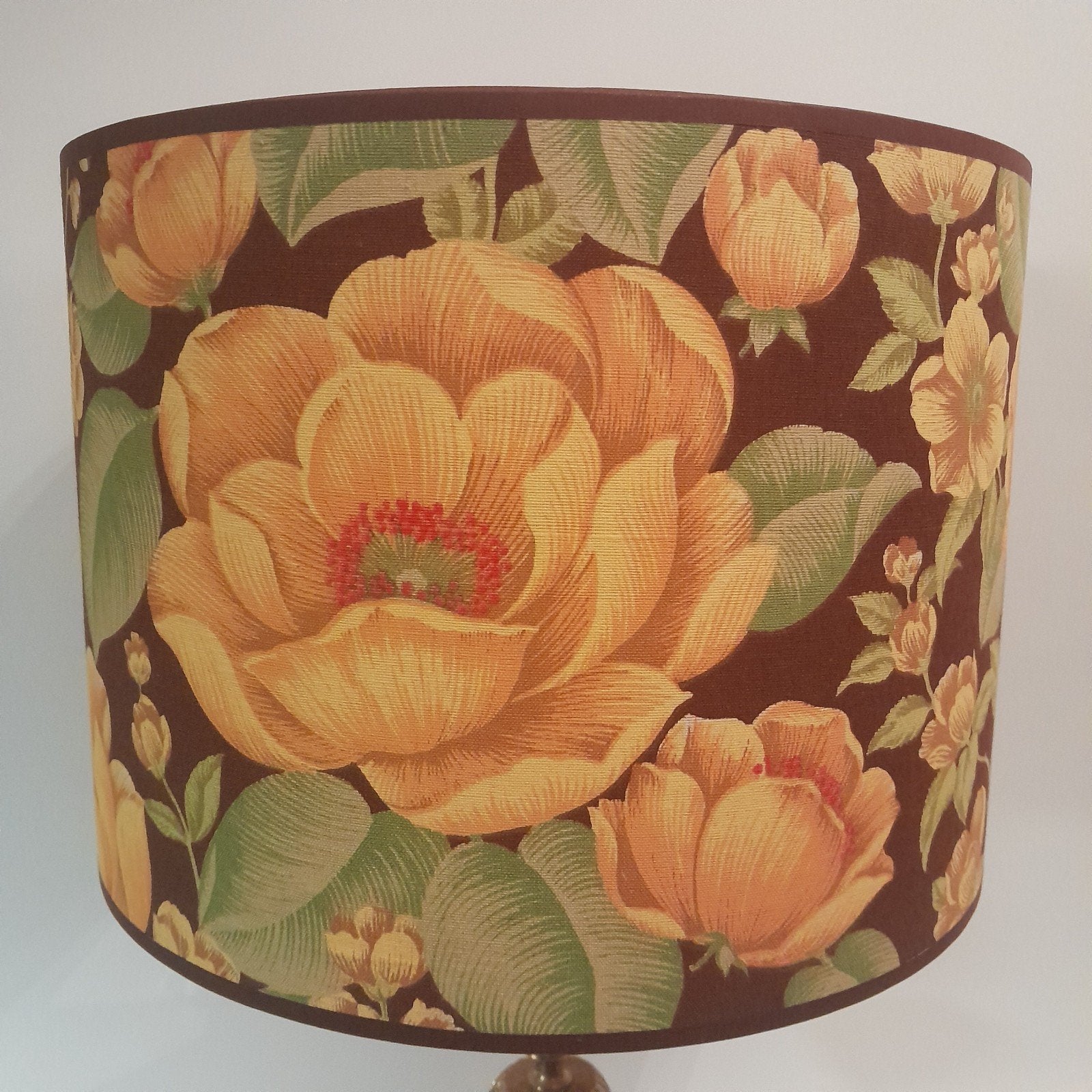 Handgemaakte lampenkap retro vintage bruin geel oranje, Huis en Inrichting, Lampen | Lampenkappen, Ophalen of Verzenden, Bruin