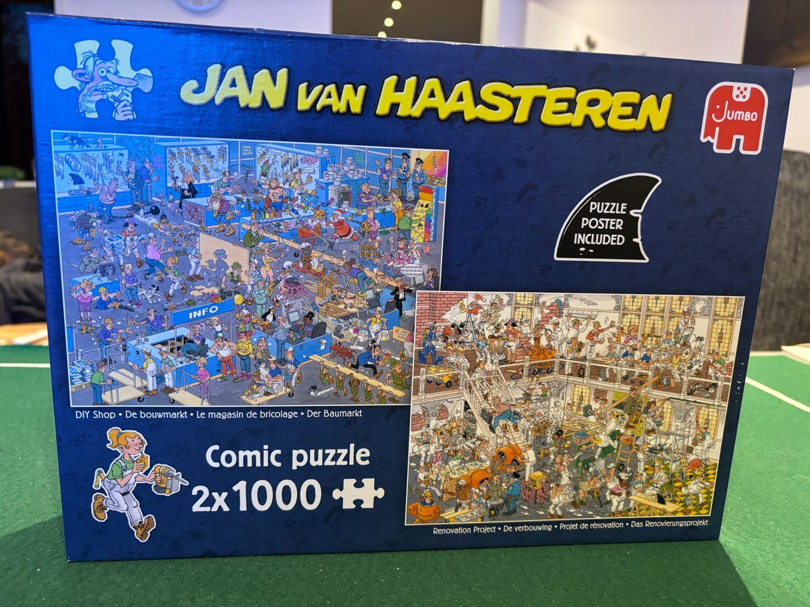 Jan van Haasteren 2 in 1 puzzel: De Bouwmarkt & De Verbouwin, Ophalen of Verzenden, 500 t/m 1500 stukjes, Zo goed als nieuw, Legpuzzel