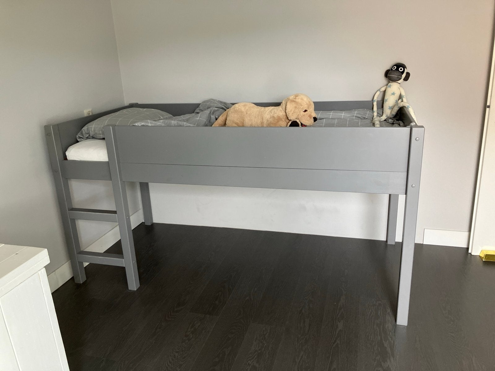 Grijze halfhoogslaper met lattenbodem, Ophalen, Gebruikt, 90 cm, Eenpersoons