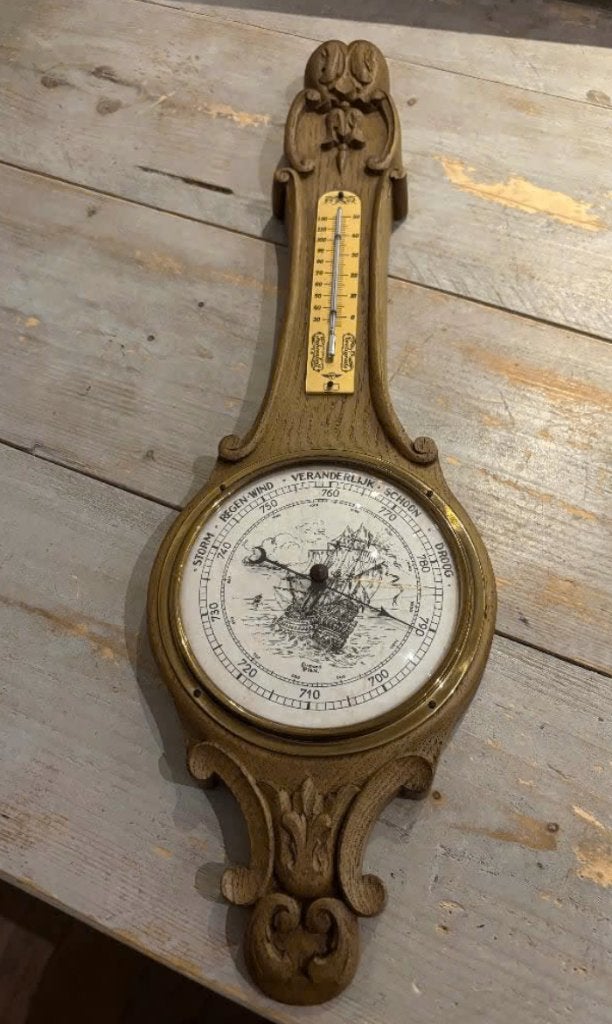 Franse eikenhouten thermometer/barometer (54 cm lang), Antiek en Kunst, Ophalen of Verzenden