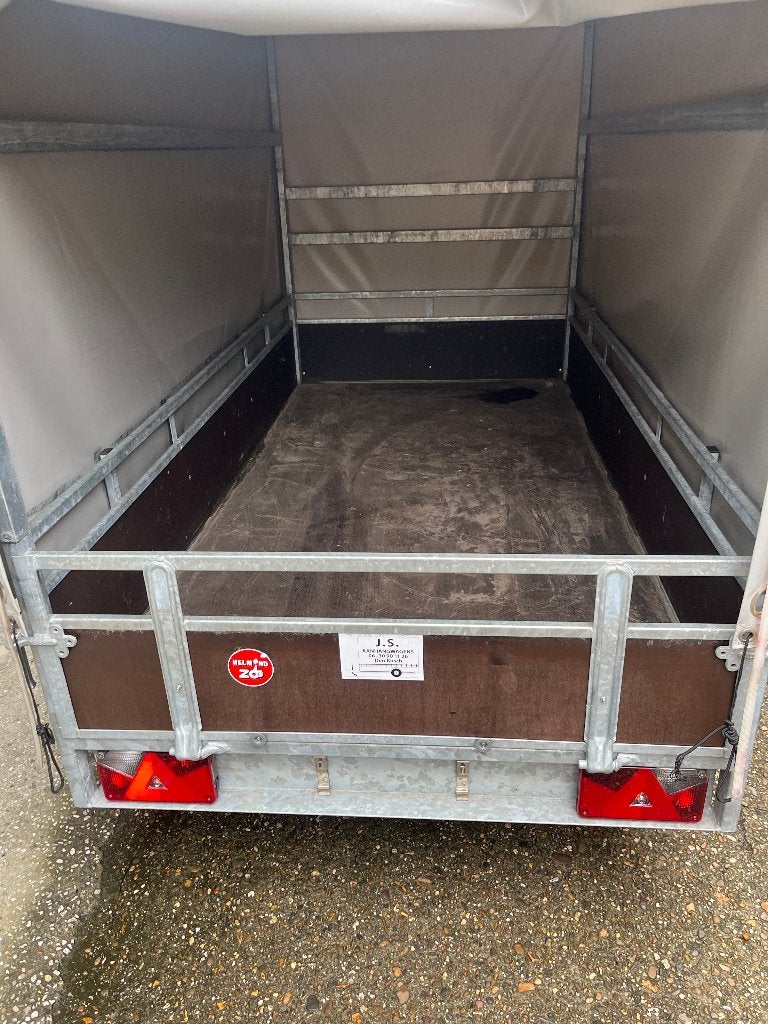 gebruikte dubbelas aanhanger met huif  2.57.m x 1.31.m, Ophalen, Zo goed als nieuw
