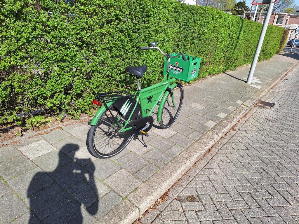Weg=weg Heineken bier heren Transportfiets met krat voorop, Terugtraprem, Ophalen, Overige merken, 53 tot 56 cm