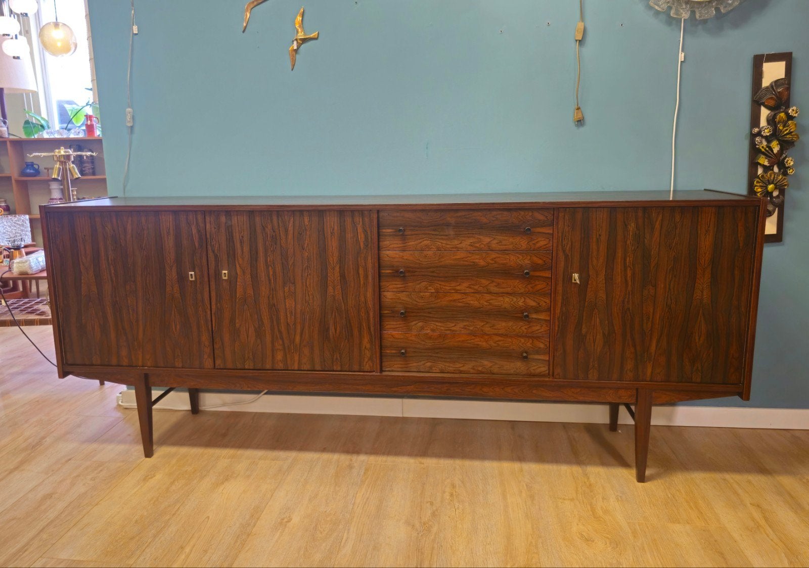 Vintage Palissander Dressoir Lowboard TV-meubel Kast 208 cm., Ophalen, Gebruikt, Nvt, 25 tot 50 cm