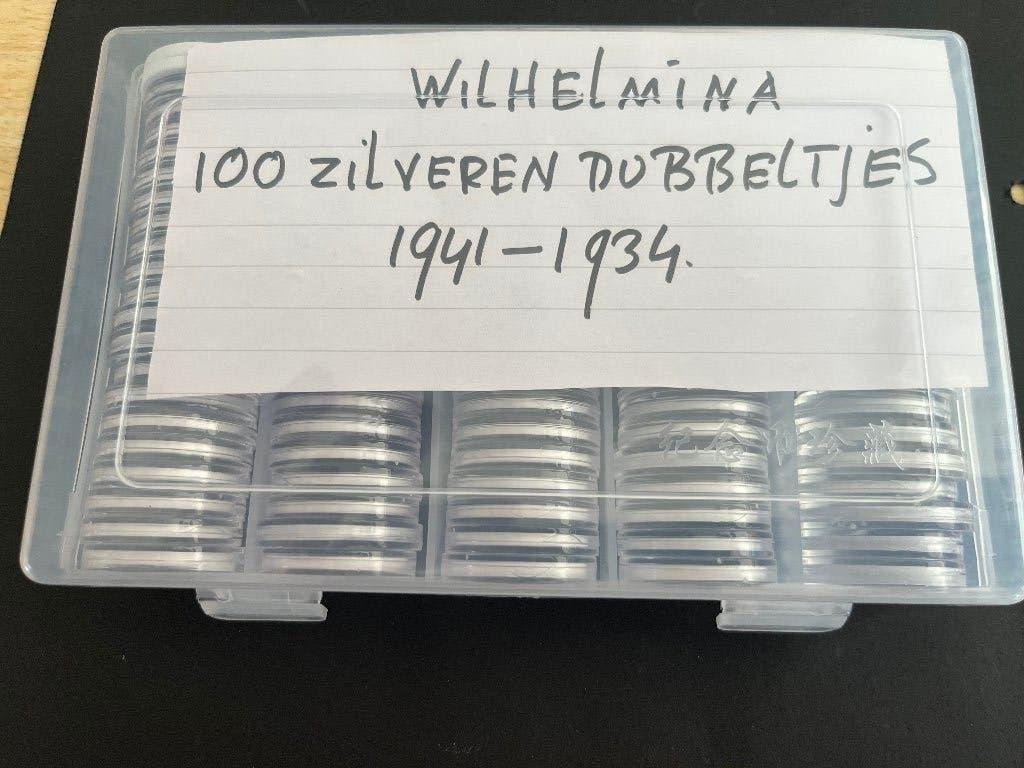 WILHELMINA 100 NETTE ZILVEREN DUBBELTJES 1934-1941, Postzegels en Munten, Munten | Nederland, Zilver, 10 cent, Koningin Wilhelmina