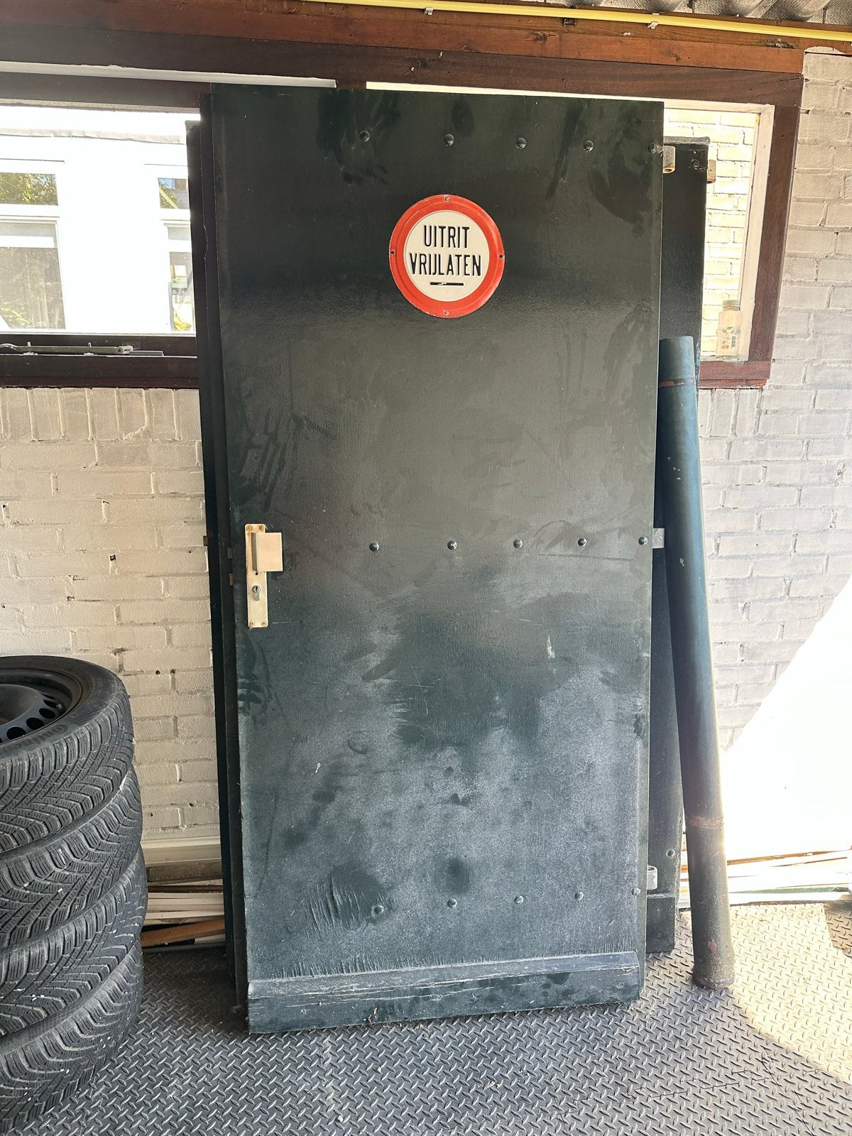Poortdeur, 40mm dik hechthout, Doe-het-zelf en Verbouw, Deuren en Horren, Ophalen, Gebruikt, 80 tot 100 cm, Buitendeur