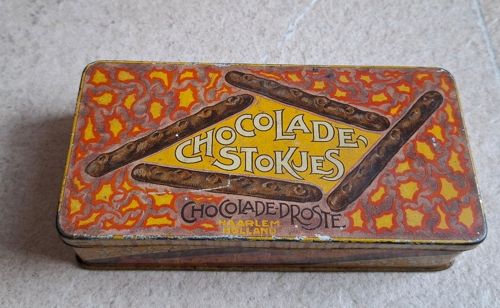 Antiek Droste blikje chocolade staafjes, Ophalen of Verzenden, Gebruikt, Overige, Droste